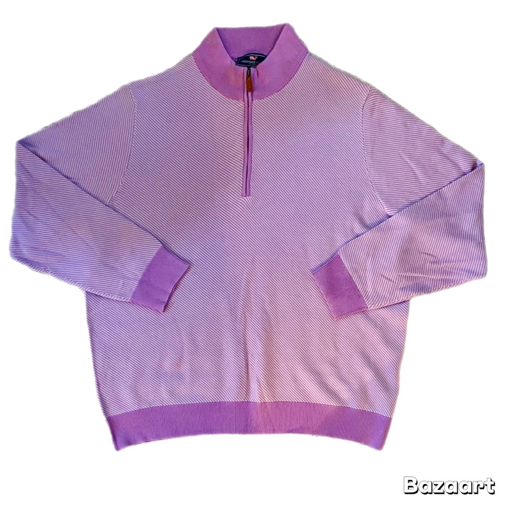 Vineyard Vines Pullover Sweater Men 2XL XXL Lavender Striped Knit 1/4 Zip VGC